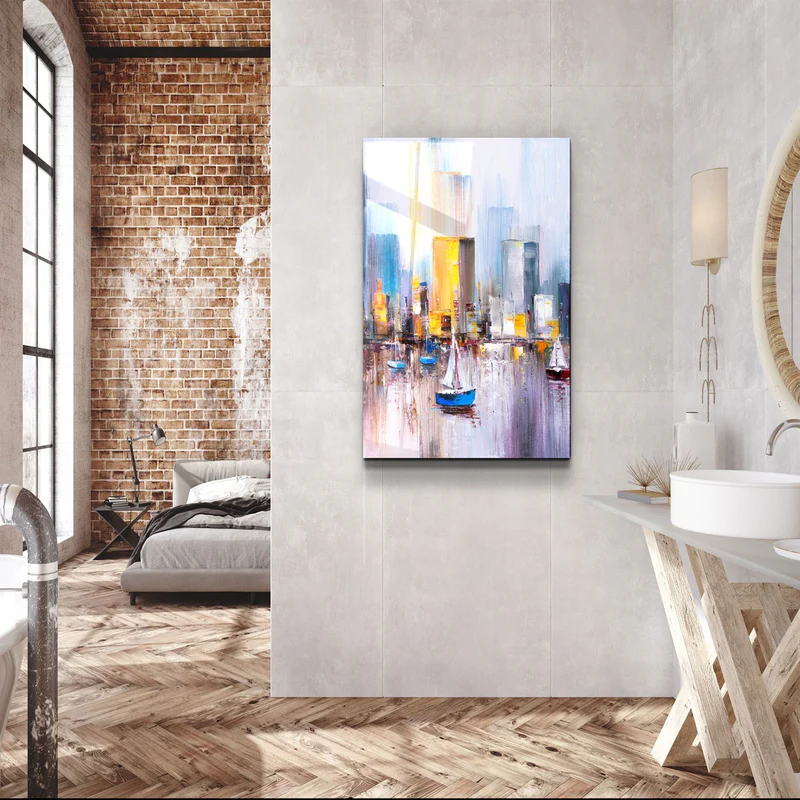 ・"Abstract Boats and Buildings"・Glass Wall Art - Image 3