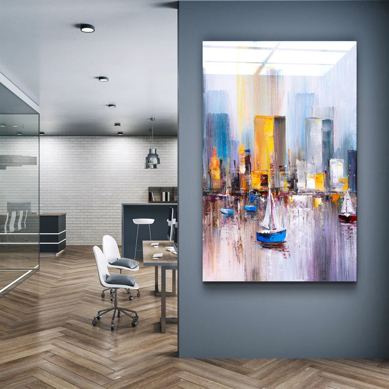 ・"Abstract Boats and Buildings"・Glass Wall Art - Image 2