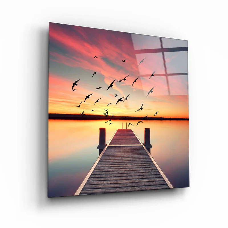 ・"Red Dock"・Glass Wall Art