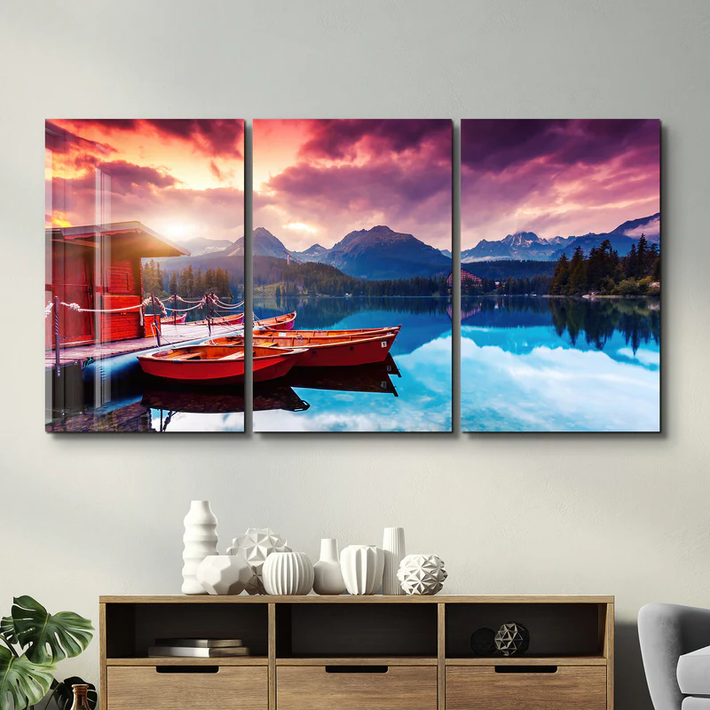 ・"Silent Lake V1 - Trio"・Glass Wall Art - Image 3