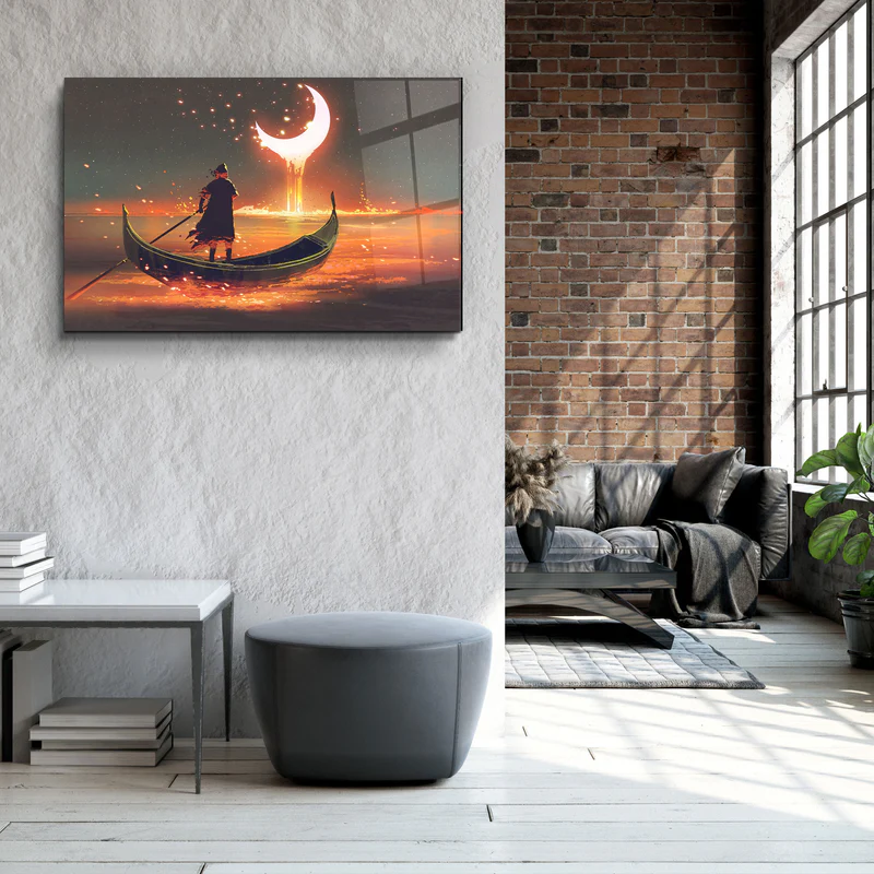 ・"Rowing The Boat Into A Fantasy World"・Glass Wall Art - Image 3