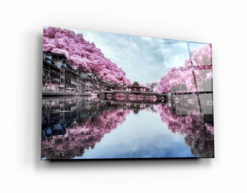 ・"Pink Trees Reflection"・Glass Wall Art