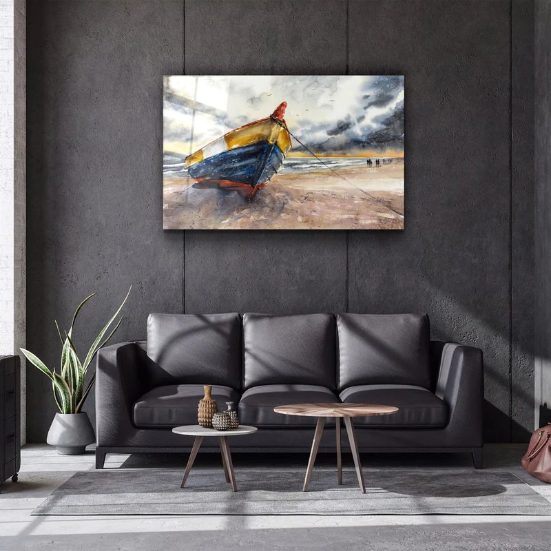 ・"Boat On the Beach"・Glass Wall Art - Image 2
