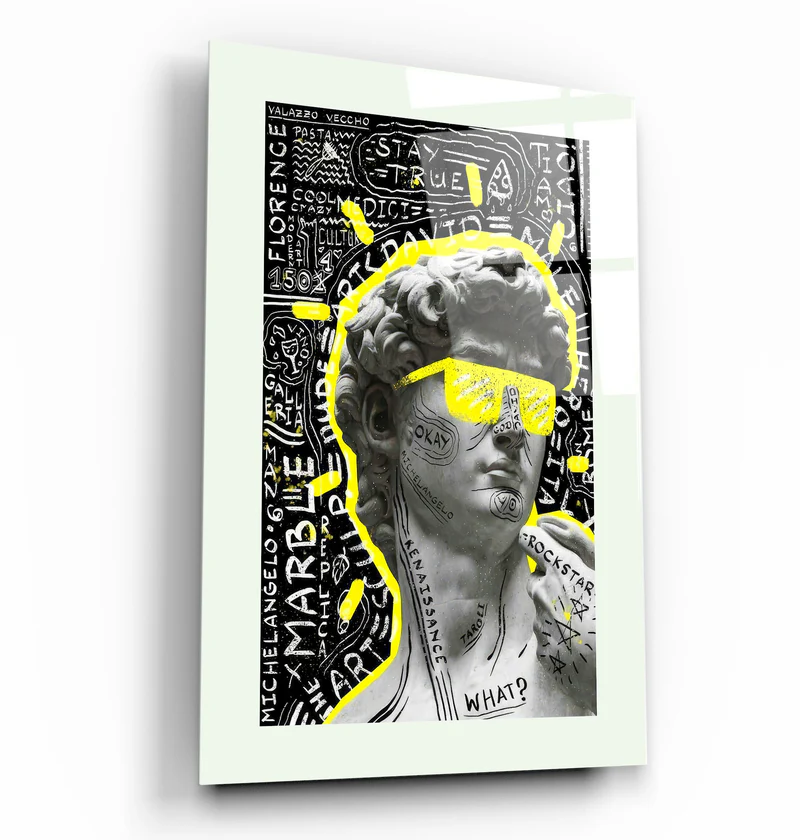 ・"Statue Pop Art Yellow"・Designer's Collection Glass Wall Art