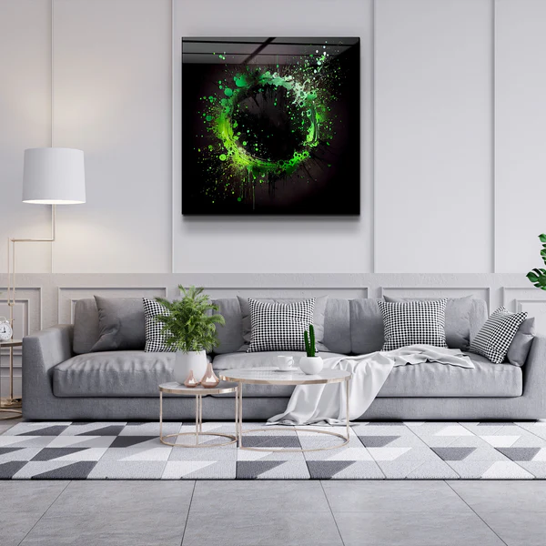 ."Paint Splash Ring-Green". Designer's Collection Glass Wall Art - Image 3