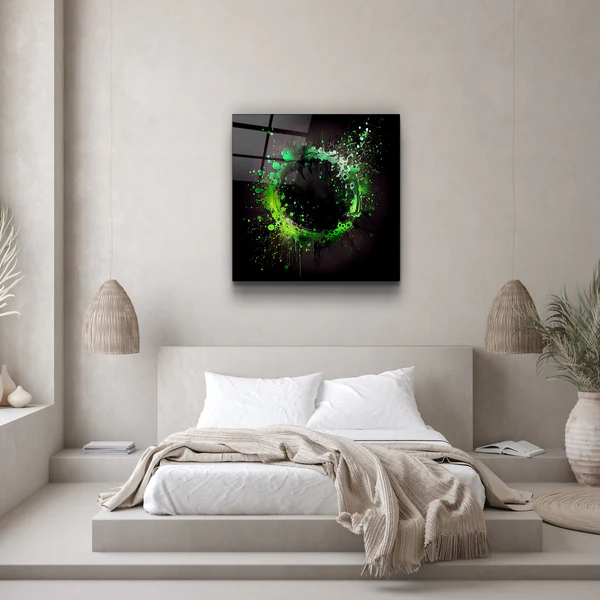 ."Paint Splash Ring-Green". Designer's Collection Glass Wall Art - Image 2