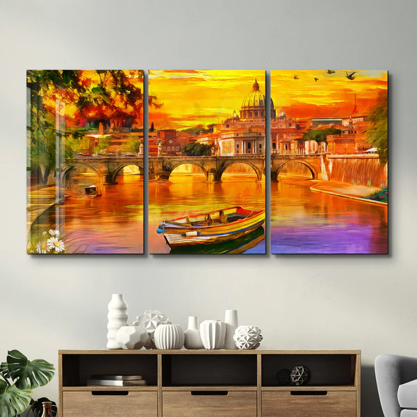 ・"Oil Painting Old River - Trio"・Glass Wall Art - Image 3