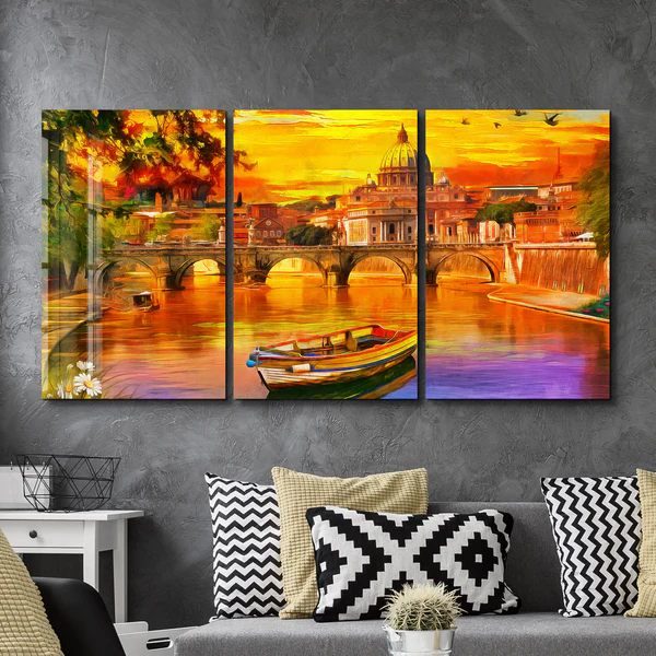 ・"Oil Painting Old River - Trio"・Glass Wall Art - Image 2