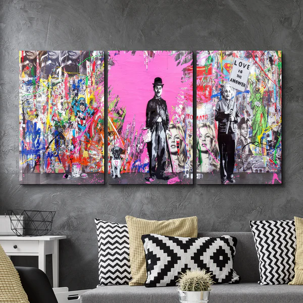 ・" BANKSY Pink Love - Trio"・Glass Wall Art - Image 3