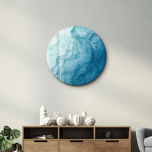 ・"Blue Paint Waves"・Rounded Glass Wall Art - Image 3