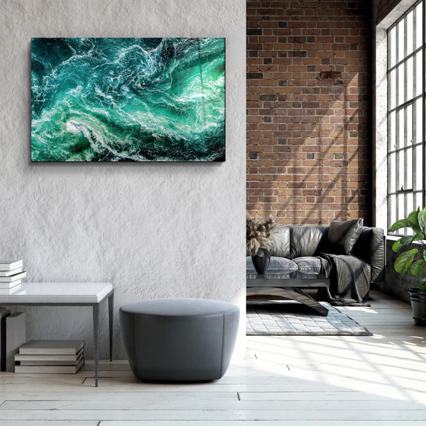 ・"Green Waves"・Glass Wall Art - Image 3