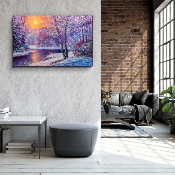 ・"Oil Painting Winter Sunset"・Glass Wall Art - Image 3