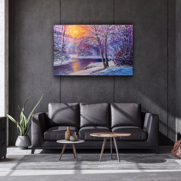・"Oil Painting Winter Sunset"・Glass Wall Art - Image 2