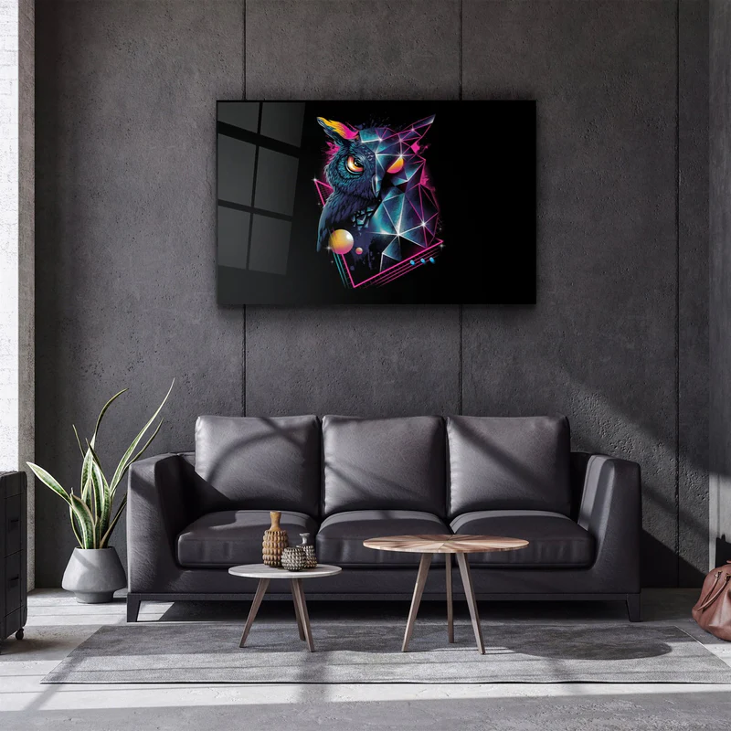 ・"Owl Neo"・Glass Wall Art - Image 2